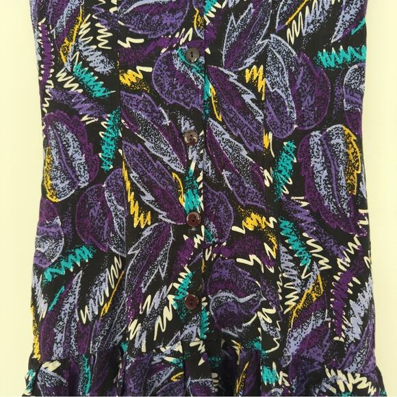 Vintage 90s Rampage Button Down Midi Dress 1990s Print Shoulder Pads VTG 9/10 - Picture 5 of 9